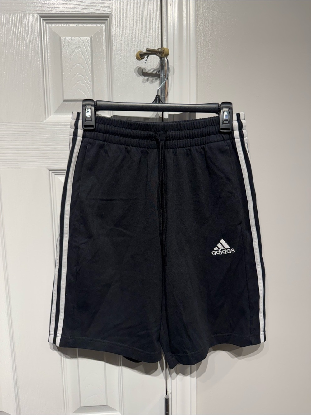 Adidas, black and white striped shorts